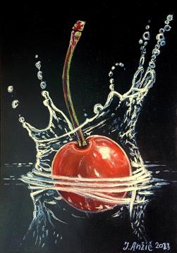 Češnja v vodi (Pastel 21x30 - 2023) Jožef Anžič